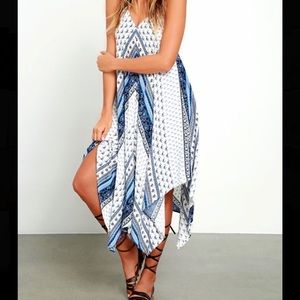 Lulu’s ivory and blue print midi dress